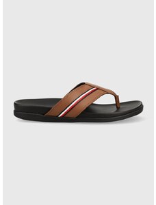 Žabky Tommy Hilfiger HILFIGER LEATHER TOE POST SANDAL pánské, hnědá barva, FM0FM04460