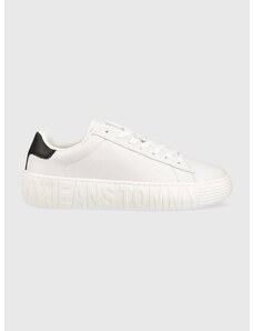 Kožené sneakers boty Tommy Jeans LEATHER OUTSOLE bílá barva, EM0EM01159