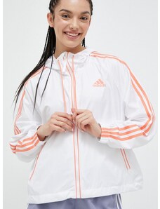 Bunda adidas dámská, bílá barva, přechodná, oversize