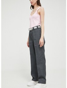 Kalhoty Dickies dámské, šedá barva, jednoduché, high waist