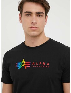 Bavlněné tričko Alpha Industries černá barva, s potiskem