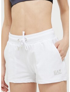 Kraťasy EA7 Emporio Armani dámské, bílá barva, hladké, medium waist