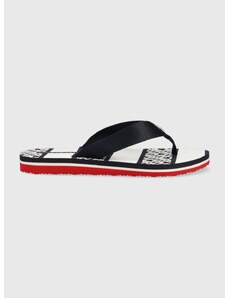 Žabky Tommy Hilfiger TH MONOGRAM ESSENTIAL SANDAL dámské, tmavomodrá barva, na plochém podpatku, FW0FW07162