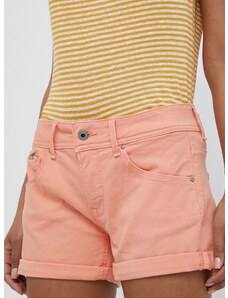Kraťasy Pepe Jeans Siouxie dámské, oranžová barva, hladké, medium waist