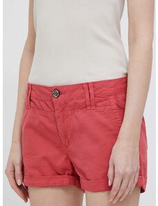 Bavlněné šortky Pepe Jeans Balboa červená barva, hladké, medium waist