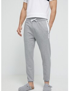 Bavlněné kalhoty BOSS šedá barva, s potiskem