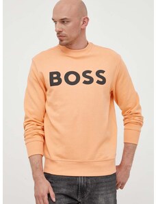 Bavlněná mikina BOSS BOSS ORANGE pánská, oranžová barva, s potiskem