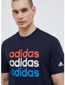 Bavlněné tričko adidas tmavomodrá barva, s potiskem