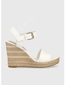 Sandály Tommy Hilfiger ECRU DENIM WEDGE SANDAL dámské, bílá barva, na klínku, FW0FW07191