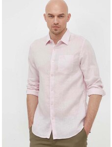 Plátěná košile Guess růžová barva, regular, s klasickým límcem