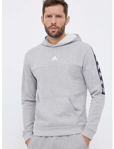 Bavlněná mikina adidas pánská, šedá barva, s kapucí, s potiskem