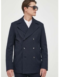 Kabát BOSS pánský, tmavomodrá barva, přechodný, dvouřadový