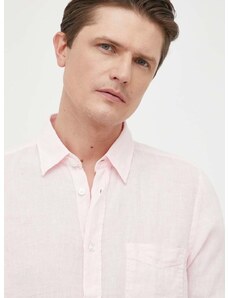 Lněná košile BOSS ORANGE růžová barva, regular, s klasickým límcem, 50489344