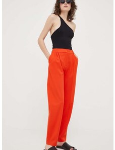 Kalhoty Samsoe Samsoe dámské, oranžová barva, jednoduché, high waist