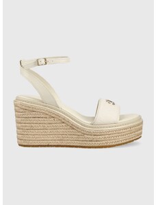 Sandály Calvin Klein WEDGE 50HH W/HW - JQ dámské, béžová barva, na klínku, HW0HW01490