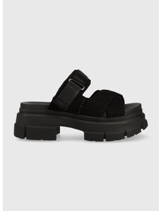 Semišové pantofle UGG Ashton Slide dámské, černá barva, na platformě, 1136765