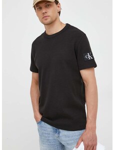 Bavlněné tričko Calvin Klein Jeans černá barva, s aplikací, J30J323489