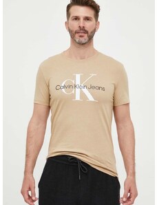 Bavlněné tričko Calvin Klein Jeans béžová barva, s potiskem, J30J320806