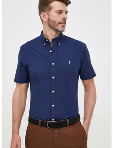 Košile Polo Ralph Lauren pánská, tmavomodrá barva, slim, s límečkem button-down