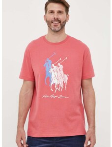 Bavlněné tričko Polo Ralph Lauren červená barva, s potiskem