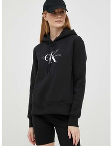 Mikina Calvin Klein Jeans dámská, černá barva, s kapucí, s potiskem, J20J221335