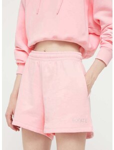 Bavlněné šortky Rotate růžová barva, s aplikací, high waist