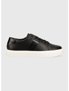 Kožené sneakers boty Calvin Klein LOW TOP LACE UP LTH černá barva, HM0HM01055