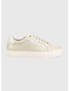 Kožené sneakers boty Calvin Klein CLEAN CUP LACE UP-NA béžová barva, HW0HW01592