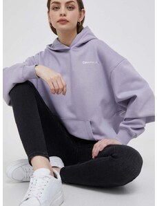 Mikina Calvin Klein Jeans dámská, fialová barva, s kapucí, s potiskem