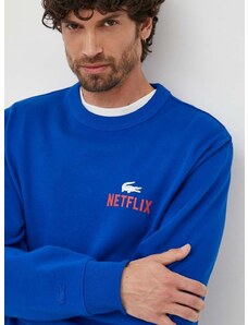 Bavlněná mikina Lacoste x Netflix pánská, tmavomodrá barva, vzorovaná, SH7717-JQ0