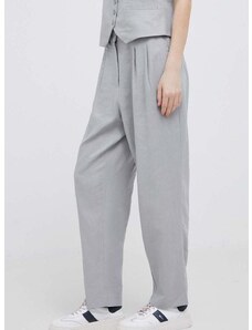 Plátěné kalhoty Dkny šedá barva, přiléhavé, high waist