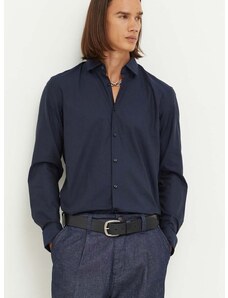 Košile HUGO tmavomodrá barva, slim, s klasickým límcem