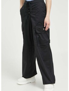 Kalhoty HUGO dámské, černá barva, kapsáče, high waist