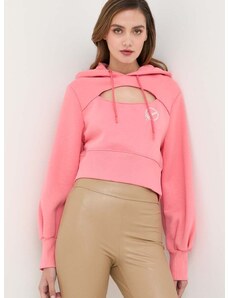 Mikina Guess dámská, růžová barva, s kapucí, s aplikací