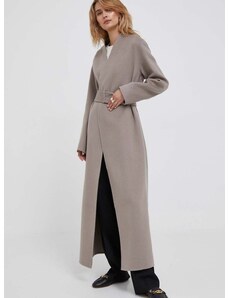 Vlněný kabát Calvin Klein béžová barva, přechodný, bez zapínání