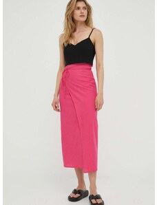 Lněná sukně Résumé růžová barva, midi