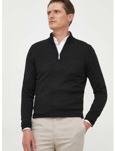 Vlněný svetr Calvin Klein pánský, černá barva, lehký, s golfem