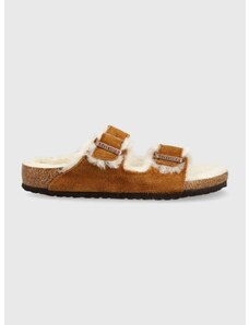 Dětské semišové pantofle Birkenstock hnědá barva