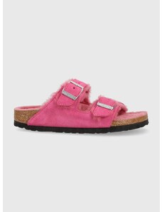 Semišové pantofle Birkenstock Arizona Shearling dámské, růžová barva, 1025554