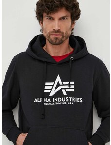 Mikina Alpha Industries Basic Hoody pánská, černá barva, s kapucí, s potiskem, 178312.03