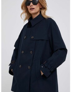 Kabát Tommy Hilfiger dámský, tmavomodrá barva, přechodný, dvouřadový