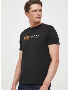 Bavlněné tričko Alpha Industries Alpha Label T 118502 03 černá barva, s potiskem, 118502.03-black
