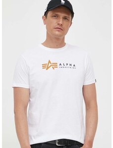 Bavlněné tričko Alpha Industries T 118502 09 bílá barva, s potiskem, 118502.09-white