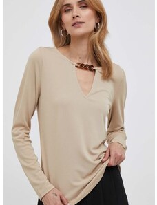 Tričko s dlouhým rukávem Lauren Ralph Lauren béžová barva