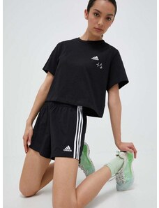 Kraťasy adidas dámské, černá barva, s aplikací, high waist, HT3397