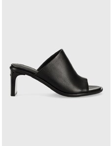 Kožené pantofle Calvin Klein CURVED STILETTO MULE dámské, černá barva, na podpatku, HW0HW01628