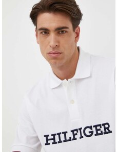 Bavlněné polo tričko Tommy Hilfiger bílá barva, s aplikací