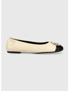 Kožené baleríny Tory Burch Claire Cap Toe Ballet béžová barva, 148336-001