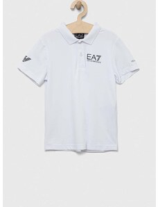Dětské polo tričko EA7 Emporio Armani bílá barva, s potiskem