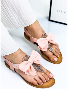 Webmoda Dámské růžové sandály s kamínky a tylovou mašlí